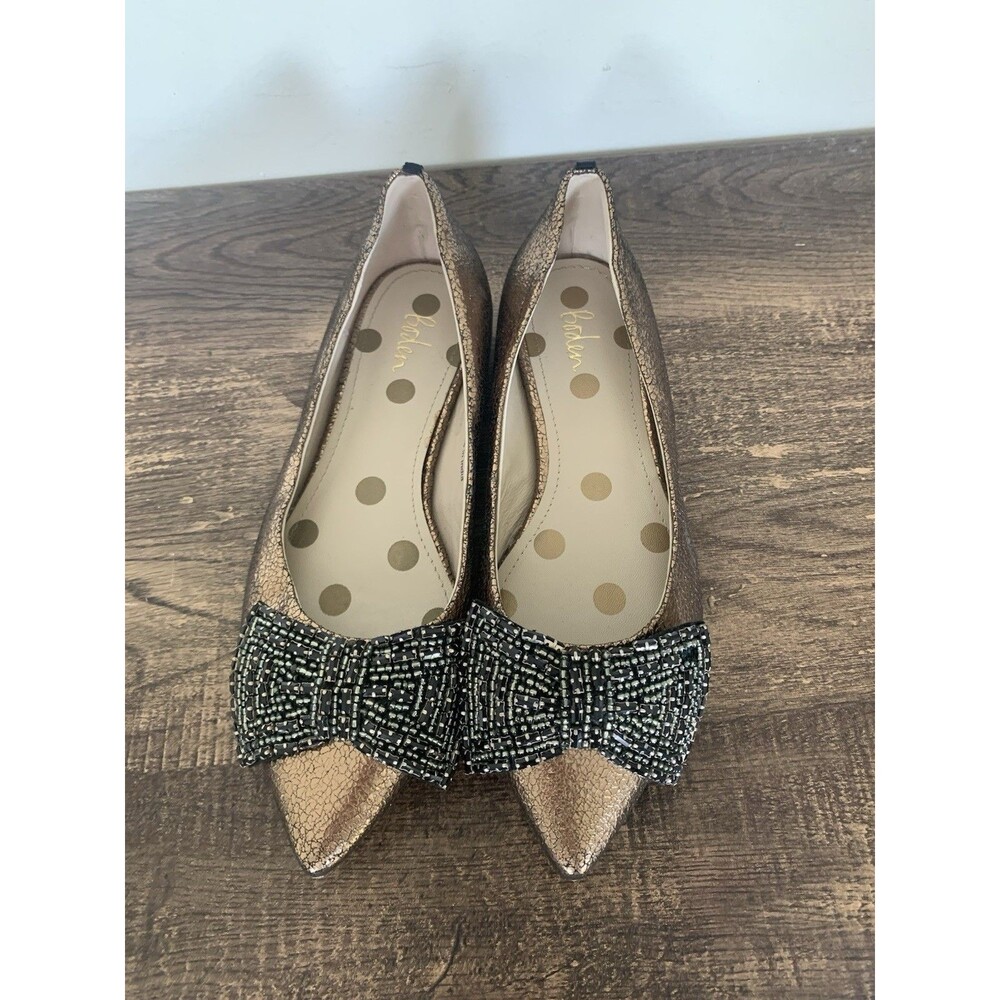 Boden Adelaide Jewelled Bow Flats Bronze Crackled Metallic Finish Point Toe 5.5